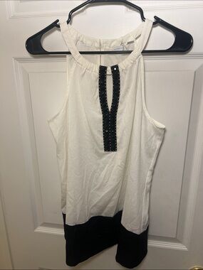 New York & Company White Halter Camisole with Black Stud Accents